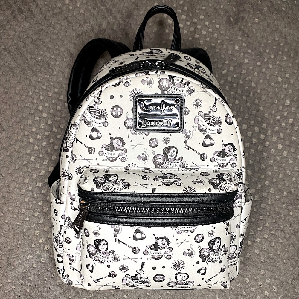 (⭐️$4.99 Shipping!⭐️) Loungefly Coraline Exclusive Tattoo AOP Mini Backpack